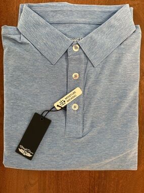 Men’s Moisture-Wicking Blue Polo Shirt Logo on Sleeve